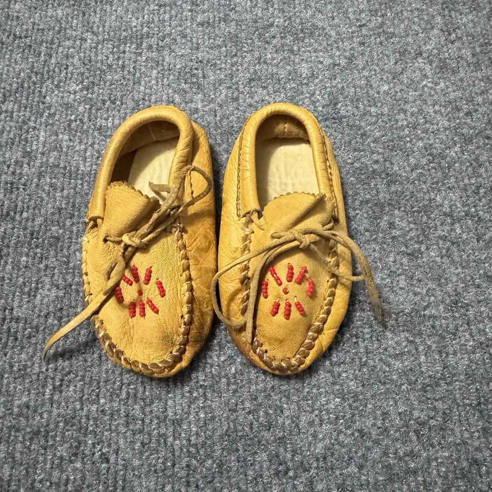 Baby‎ Moccasins Vintage Infant Shoe Leather Indian Beaded